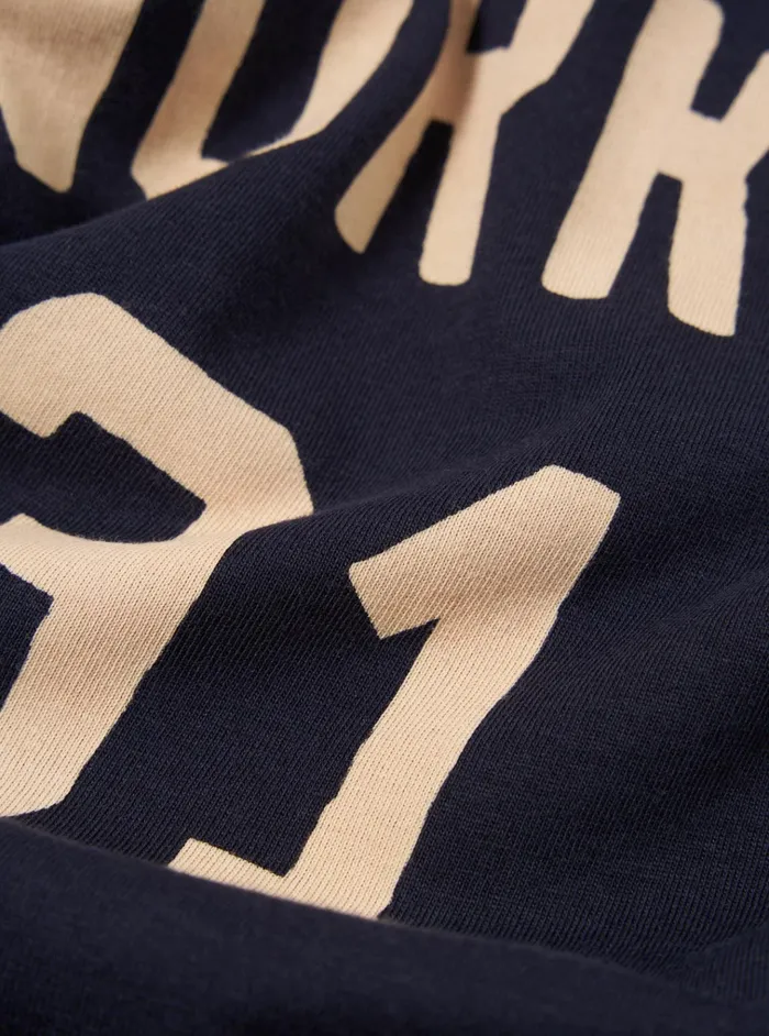 Tees Men Universal Works Universal Works Football T Shirt In Navy Single Jersey Uw31