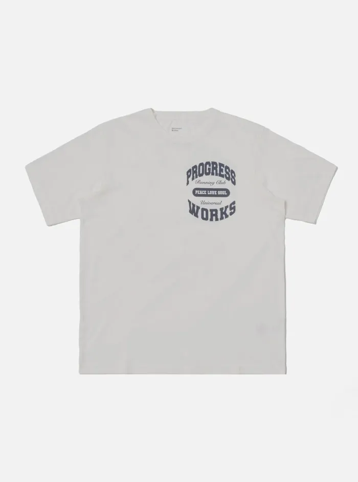 Tees Men Universal Works Universal Works X Progress Running Club Print Tee In Ecru Single Jersey
