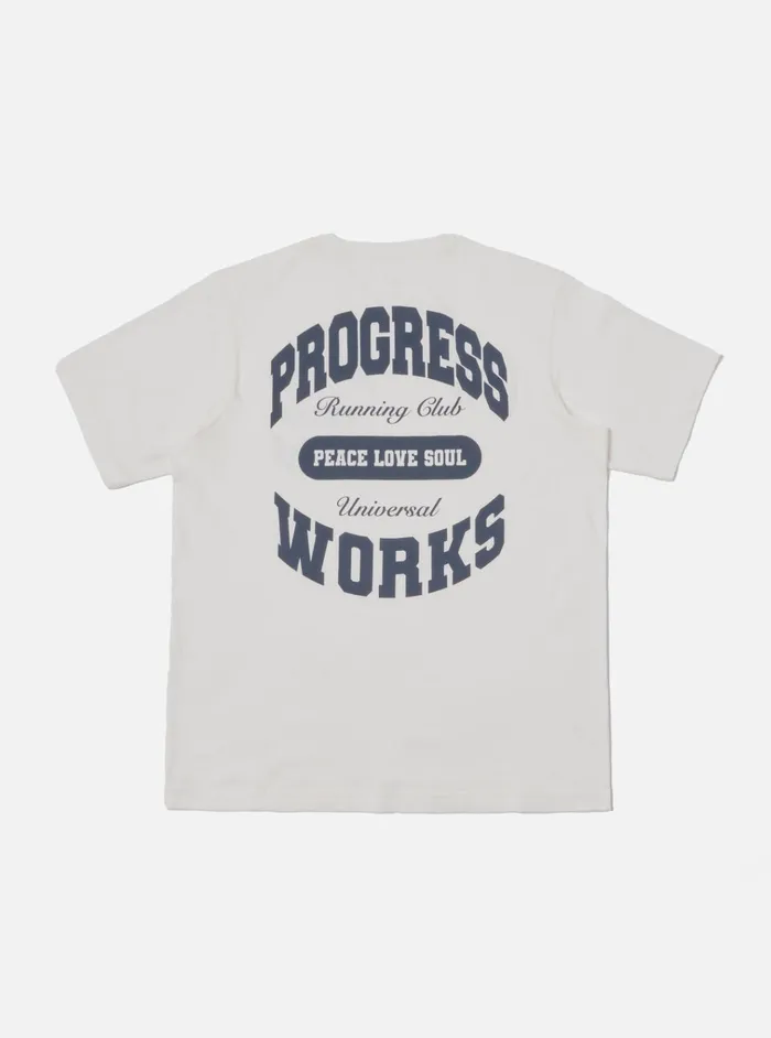 Tees Men Universal Works Universal Works X Progress Running Club Print Tee In Ecru Single Jersey