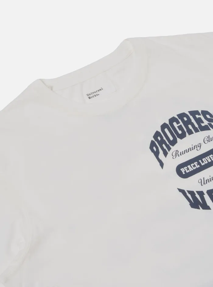 Tees Men Universal Works Universal Works X Progress Running Club Print Tee In Ecru Single Jersey