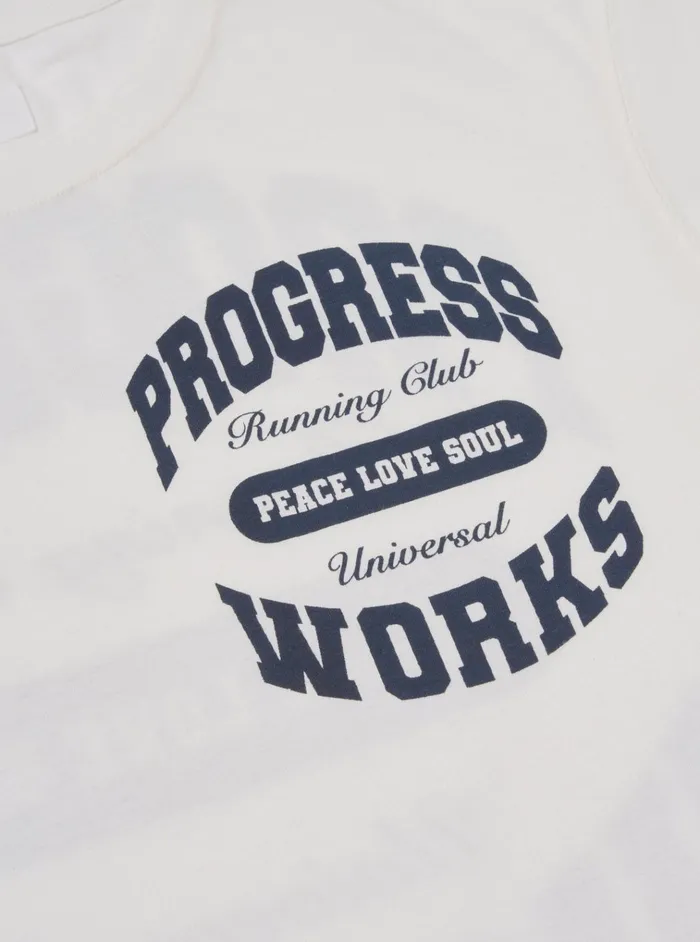 Tees Men Universal Works Universal Works X Progress Running Club Print Tee In Ecru Single Jersey