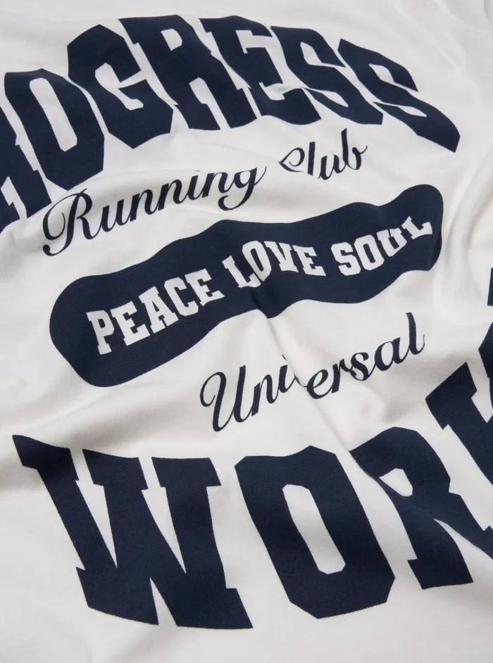 Tees Men Universal Works Universal Works X Progress Running Club Print Tee In Ecru Single Jersey