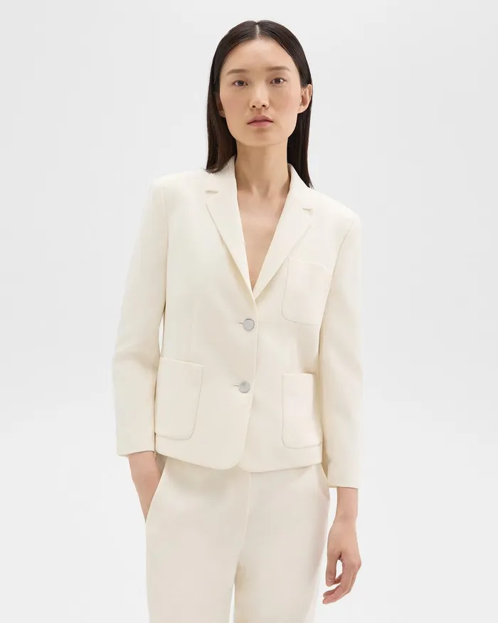 Theory Blazers Jackets Boxy Patch Pocket Blazer In Admiral Crepe Rice 8211 Women