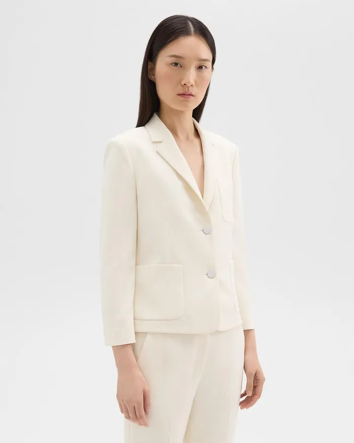 Theory Blazers Jackets Boxy Patch Pocket Blazer In Admiral Crepe Rice 8211 Women