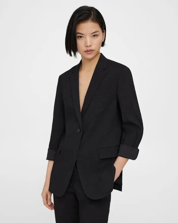 Theory Blazers Jackets Rolled Sleeve Blazer In Good Linen Black 8211 Women
