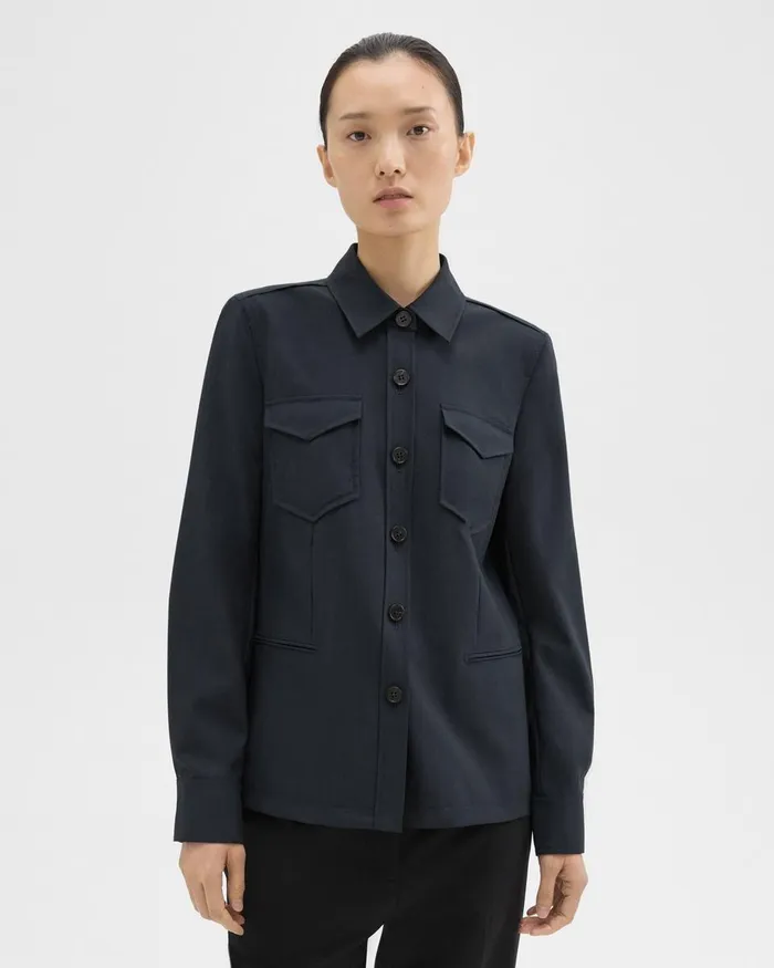 Theory Blazers Jackets Tailored Virgin Wool Shirt Jacket Midnight 8211 Women