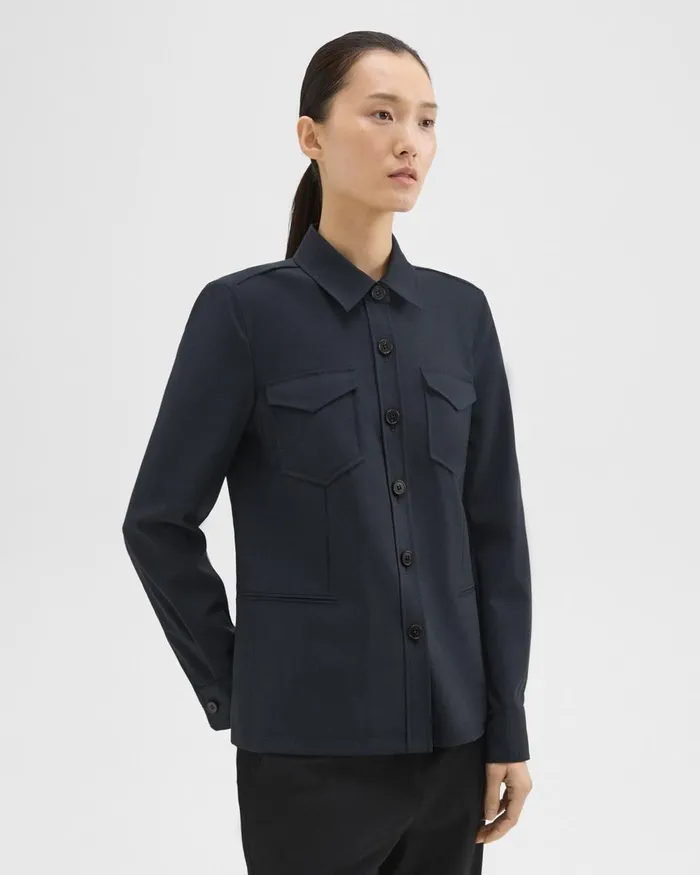 Theory Blazers Jackets Tailored Virgin Wool Shirt Jacket Midnight 8211 Women