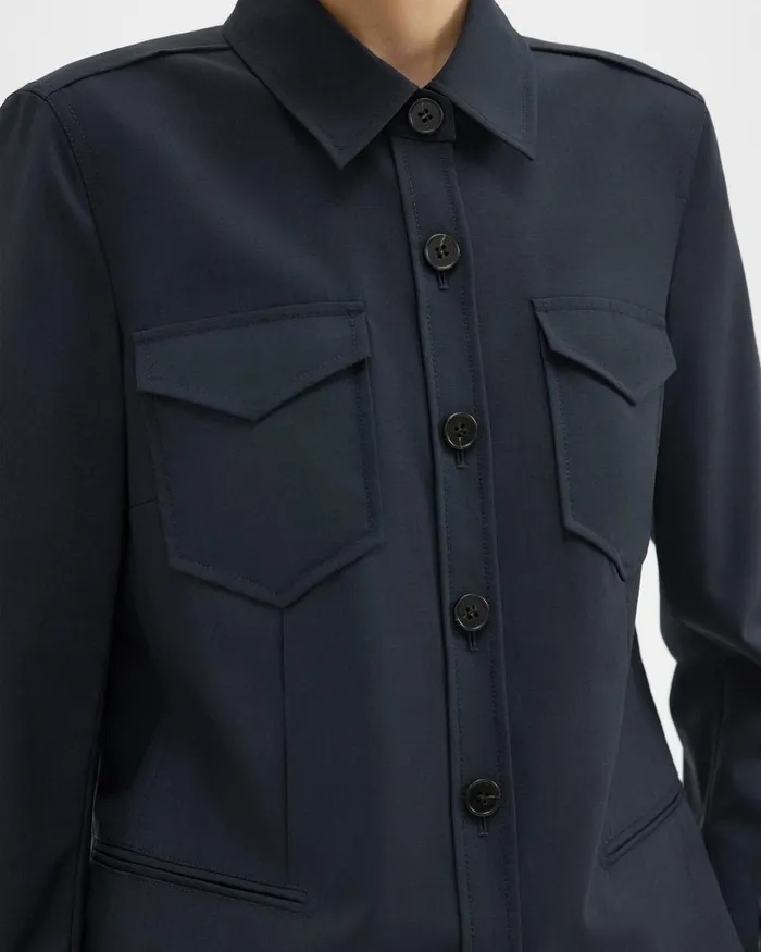 Theory Blazers Jackets Tailored Virgin Wool Shirt Jacket Midnight 8211 Women