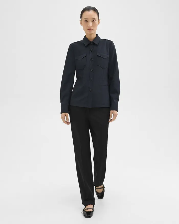 Theory Blazers Jackets Tailored Virgin Wool Shirt Jacket Midnight 8211 Women