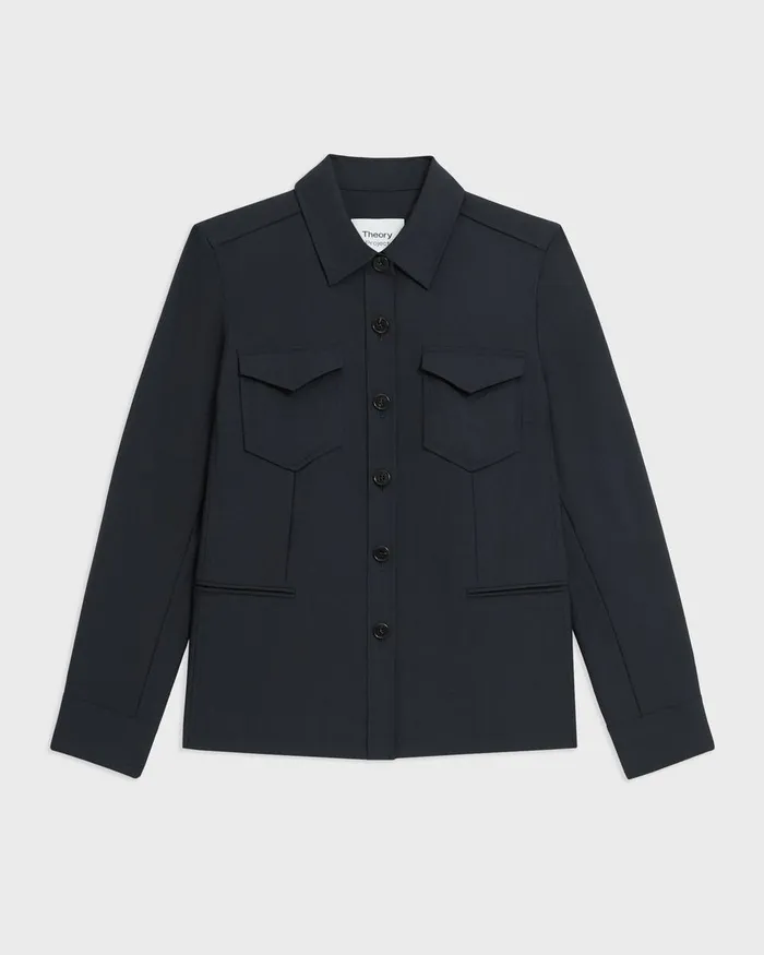 Theory Blazers Jackets Tailored Virgin Wool Shirt Jacket Midnight 8211 Women