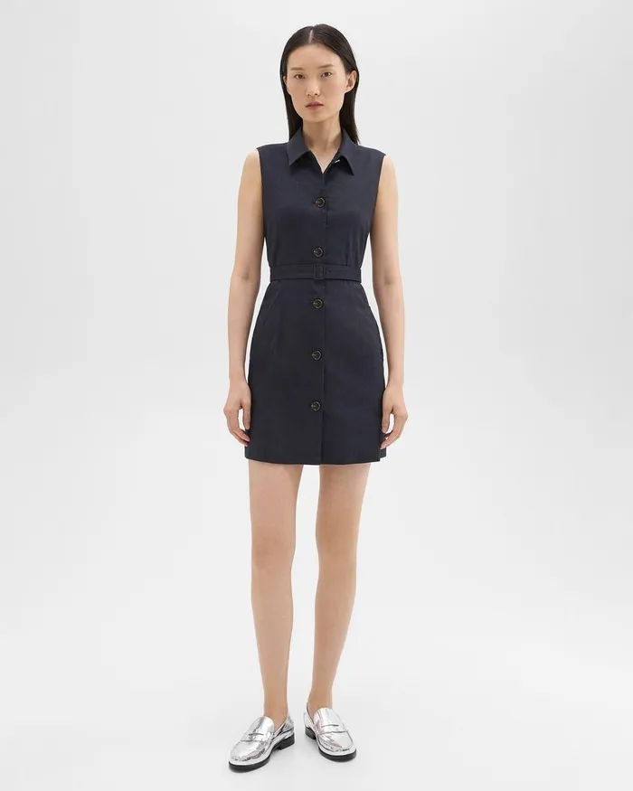 Theory Dresses Belted Military Dress In Good Linen Concord 8211 Women