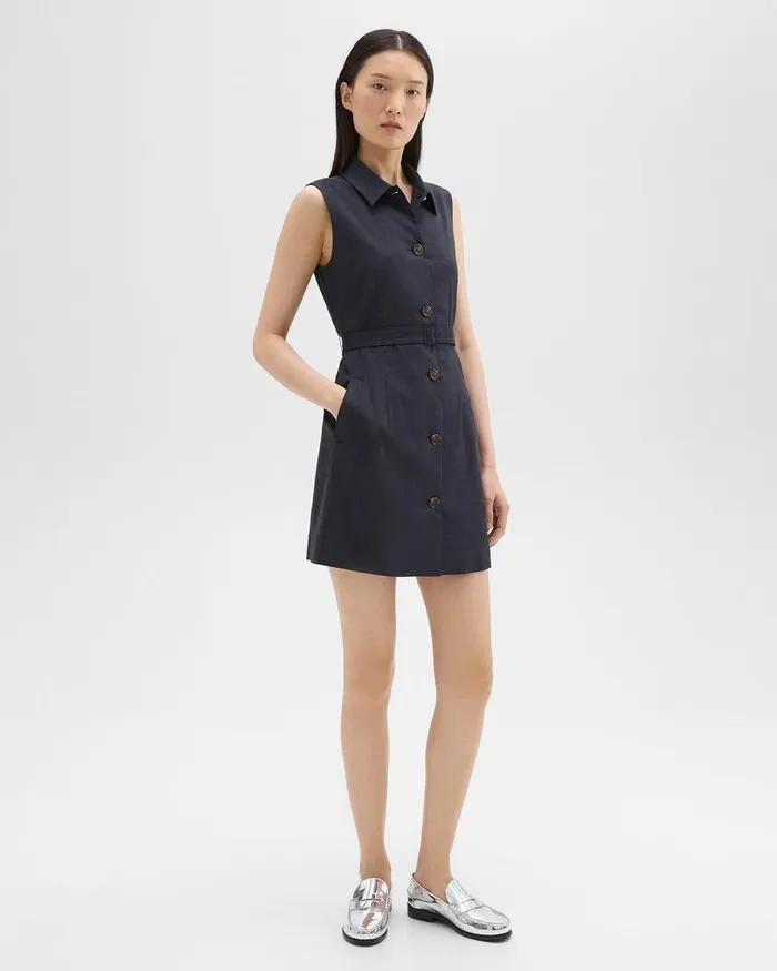 Theory Dresses Belted Military Dress In Good Linen Concord 8211 Women