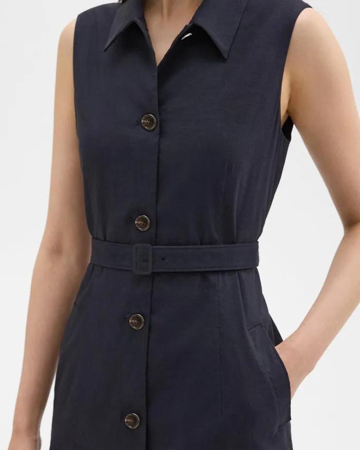 Theory Dresses Belted Military Dress In Good Linen Concord 8211 Women