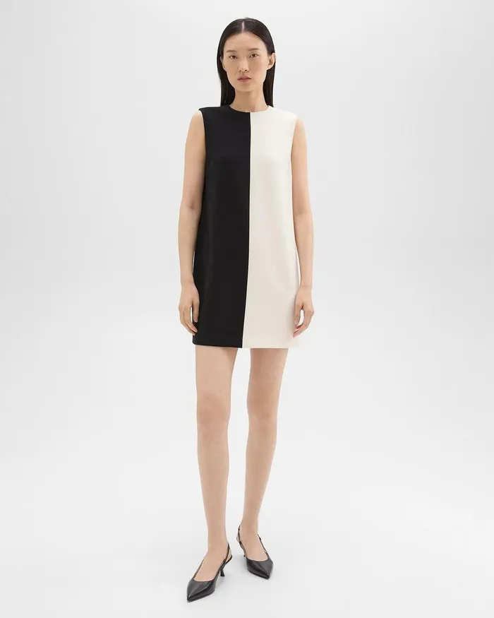 Theory Dresses Split Sleeveless Shift Dress In Admiral Crepe Blackrice 8211 Women
