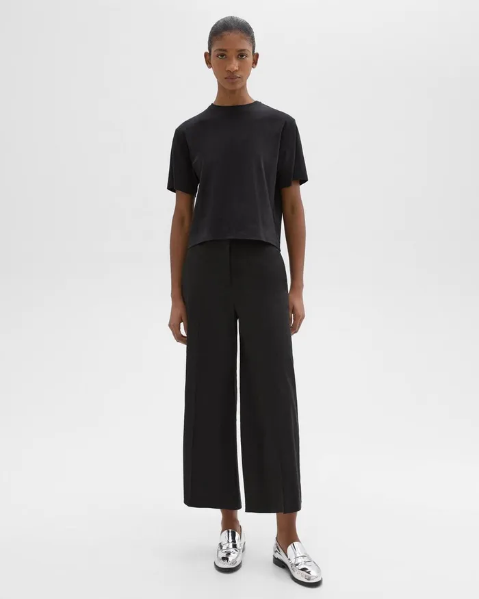 Theory Pants Cropped WideLeg Pant In Good Linen Black 8211 Women