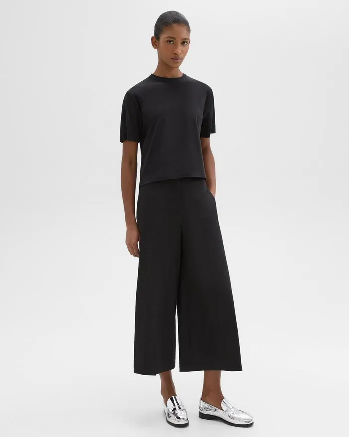 Theory Pants Cropped WideLeg Pant In Good Linen Black 8211 Women