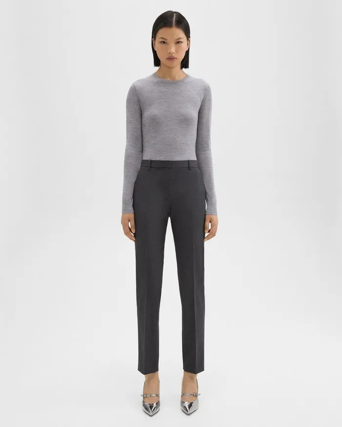 Theory Pants Treeca Full Length Pant In Good Wool Charcoal Melange 8211 Women
