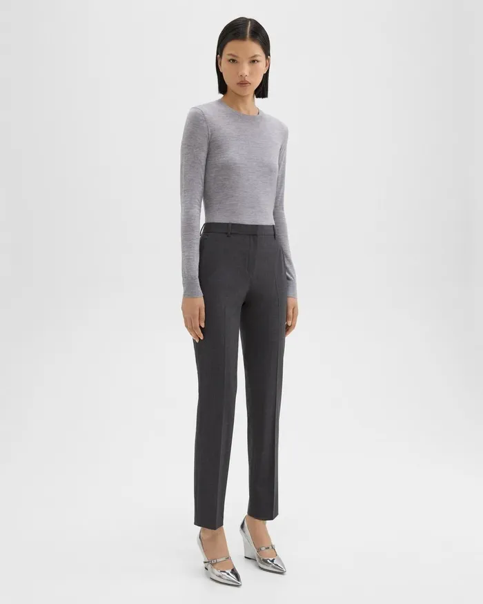 Theory Pants Treeca Full Length Pant In Good Wool Charcoal Melange 8211 Women