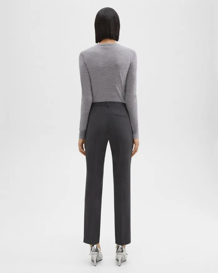 Theory Pants Treeca Full Length Pant In Good Wool Charcoal Melange 8211 Women