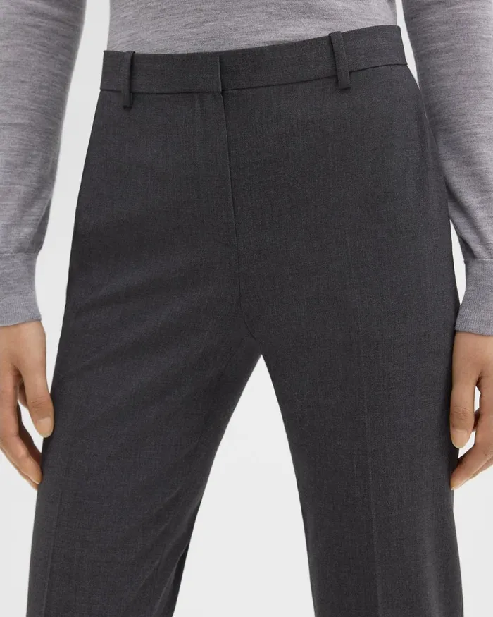 Theory Pants Treeca Full Length Pant In Good Wool Charcoal Melange 8211 Women