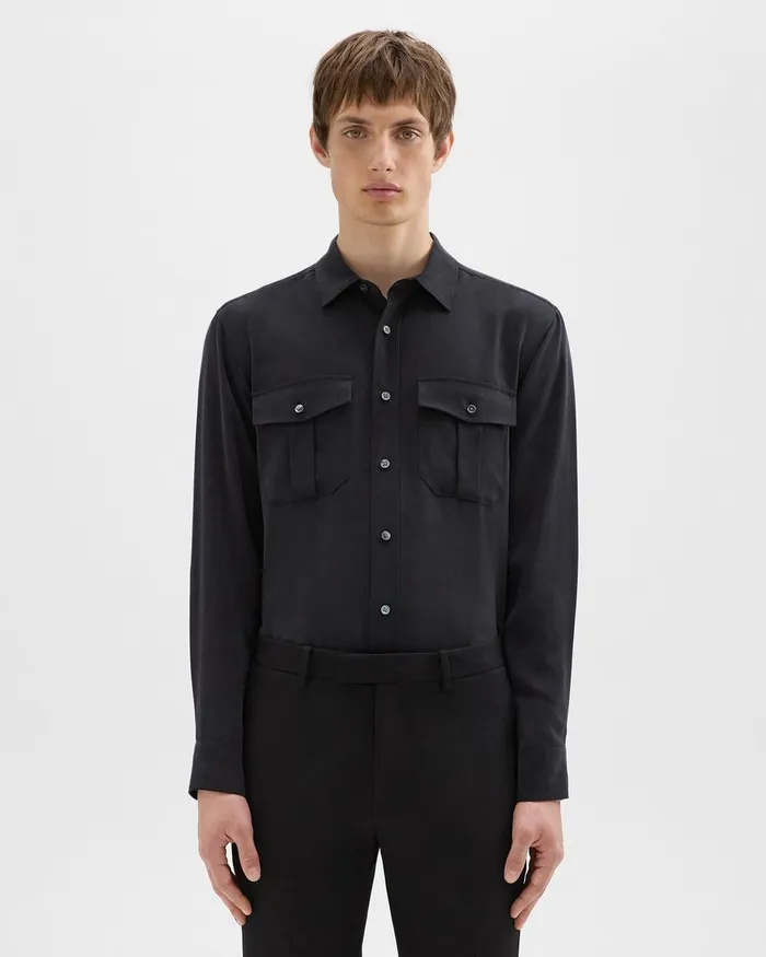 Theory Shirts Military Shirt In Fluid Twill Black 8211 Men