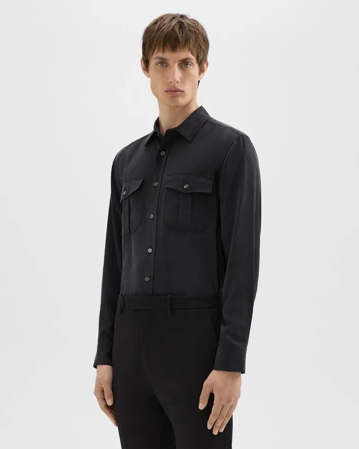 Theory Shirts Military Shirt In Fluid Twill Black 8211 Men