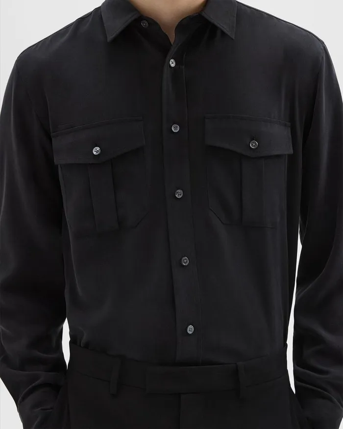 Theory Shirts Military Shirt In Fluid Twill Black 8211 Men