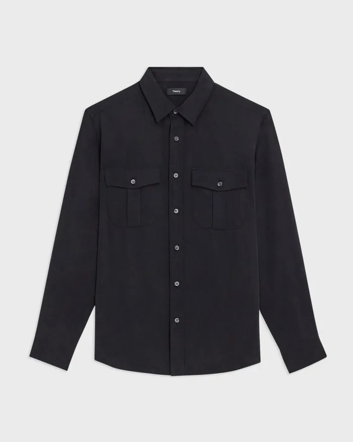 Theory Shirts Military Shirt In Fluid Twill Black 8211 Men