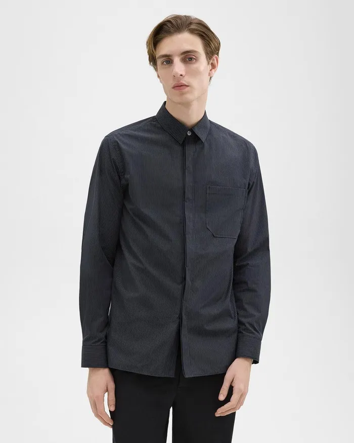 Theory Shirts Striped CottonBlend Shirt Black Multi 8211 Men