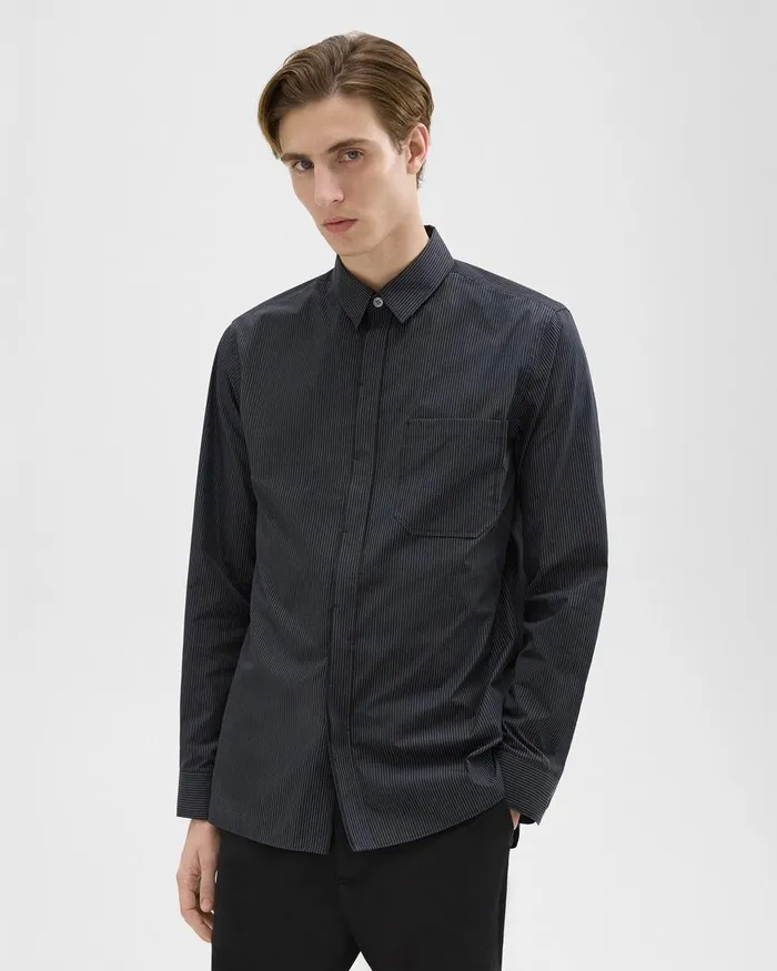 Theory Shirts Striped CottonBlend Shirt Black Multi 8211 Men