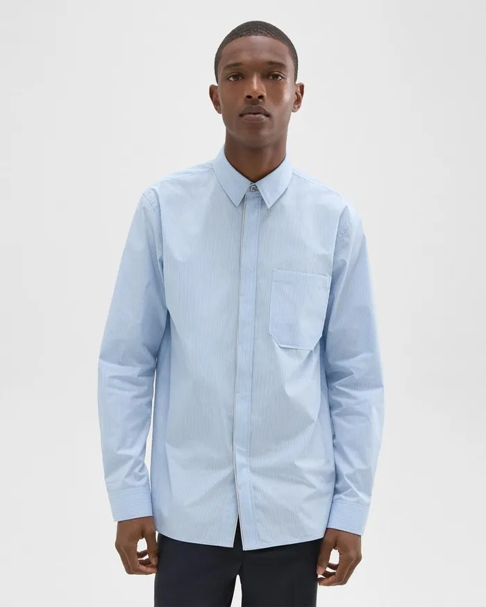 Theory Shirts Striped CottonBlend Shirt Light Blue Multi 8211 Men