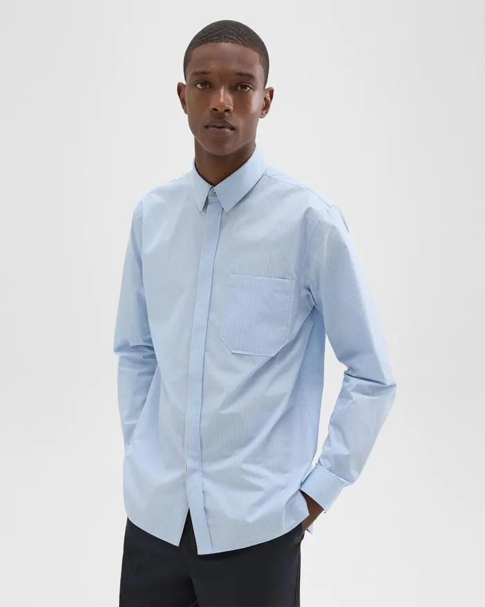 Theory Shirts Striped CottonBlend Shirt Light Blue Multi 8211 Men