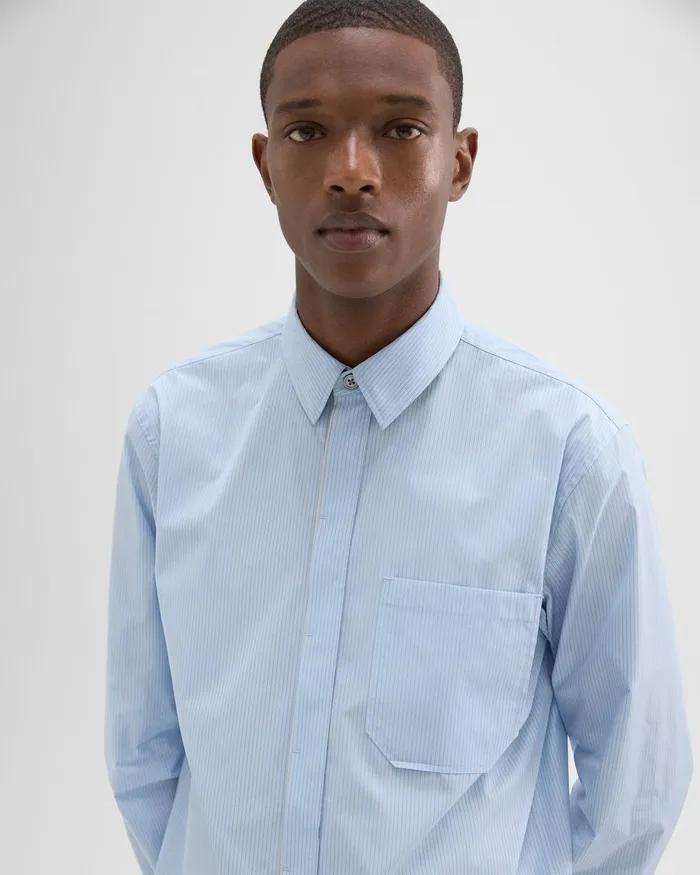 Theory Shirts Striped CottonBlend Shirt Light Blue Multi 8211 Men