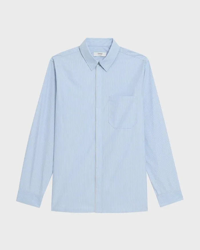 Theory Shirts Striped CottonBlend Shirt Light Blue Multi 8211 Men