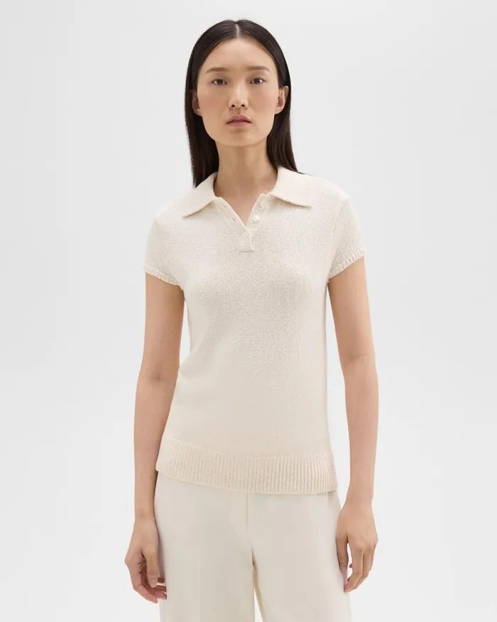 Theory Sweaters Cardigans Cap Sleeve Polo In CottonWool Boucl Off White 8211 Women