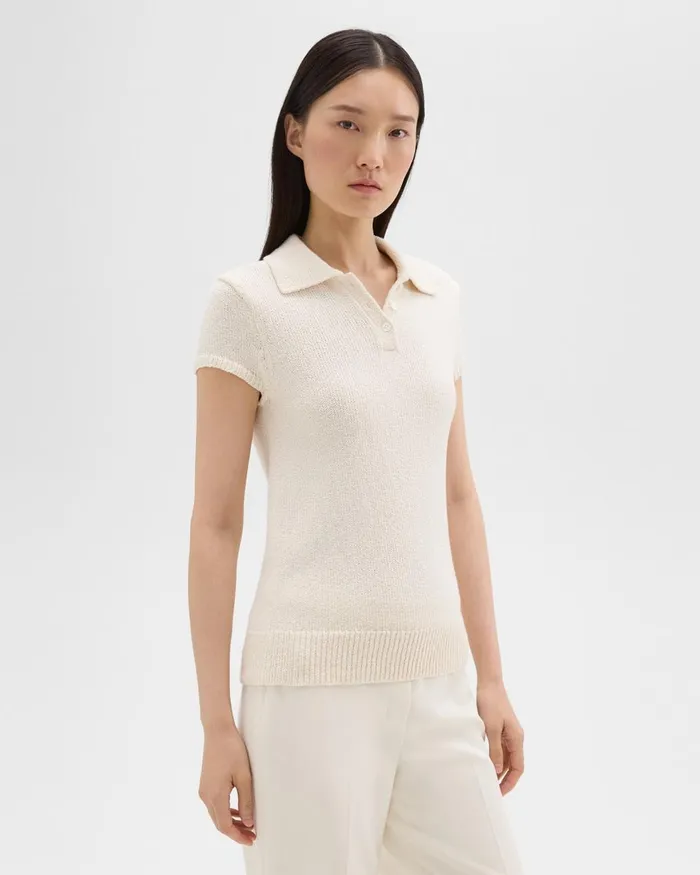 Theory Sweaters Cardigans Cap Sleeve Polo In CottonWool Boucl Off White 8211 Women