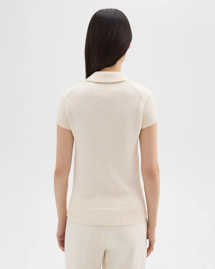 Theory Sweaters Cardigans Cap Sleeve Polo In CottonWool Boucl Off White 8211 Women