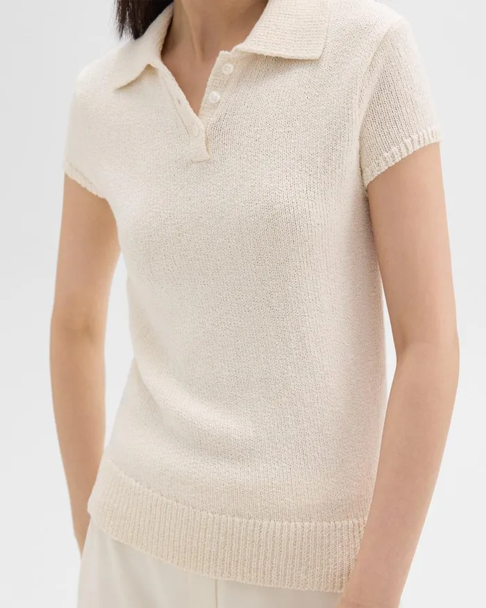 Theory Sweaters Cardigans Cap Sleeve Polo In CottonWool Boucl Off White 8211 Women
