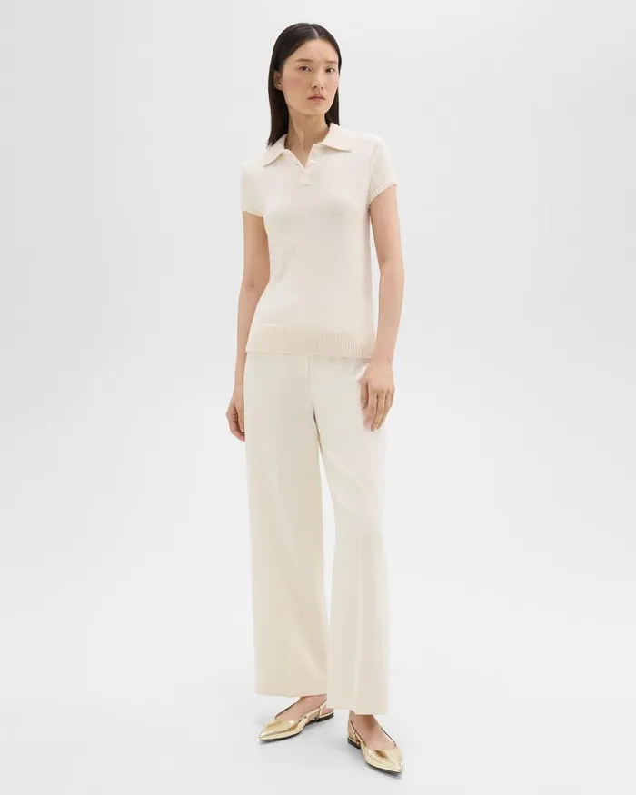 Theory Sweaters Cardigans Cap Sleeve Polo In CottonWool Boucl Off White 8211 Women