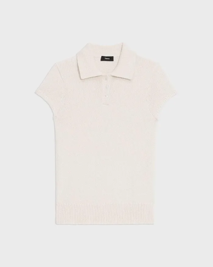 Theory Sweaters Cardigans Cap Sleeve Polo In CottonWool Boucl Off White 8211 Women
