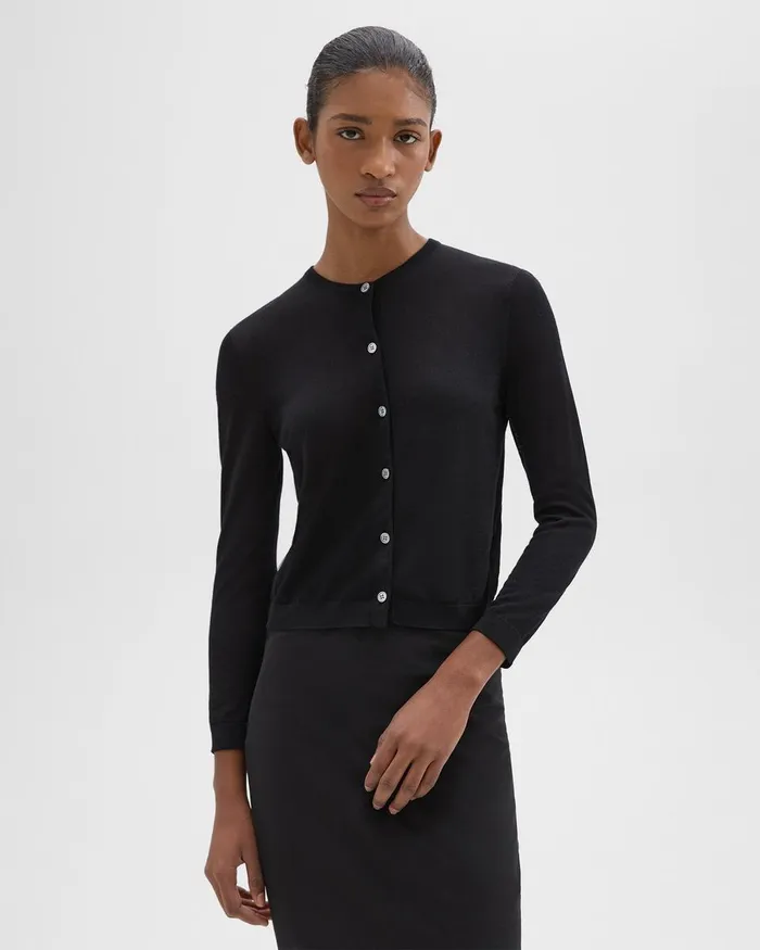 Theory Sweaters Cardigans Crewneck Cardigan In Regal Wool Black 8211 Women