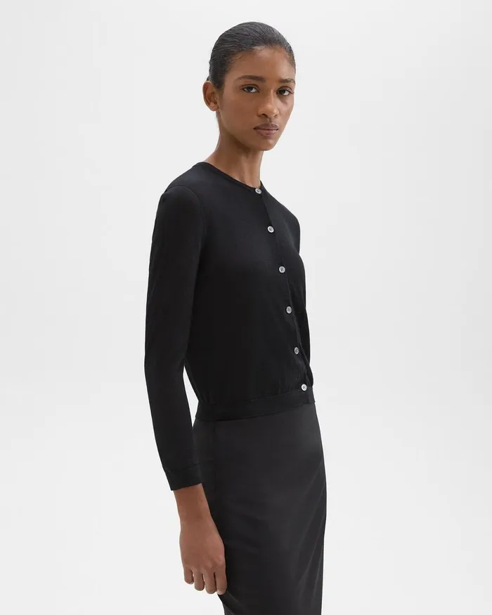 Theory Sweaters Cardigans Crewneck Cardigan In Regal Wool Black 8211 Women