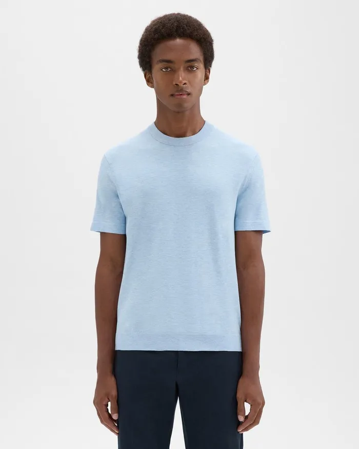 Theory Sweaters Cardigans Sarior ShortSleeve Sweater In Light Bilen Skylight Melange 8211 Men