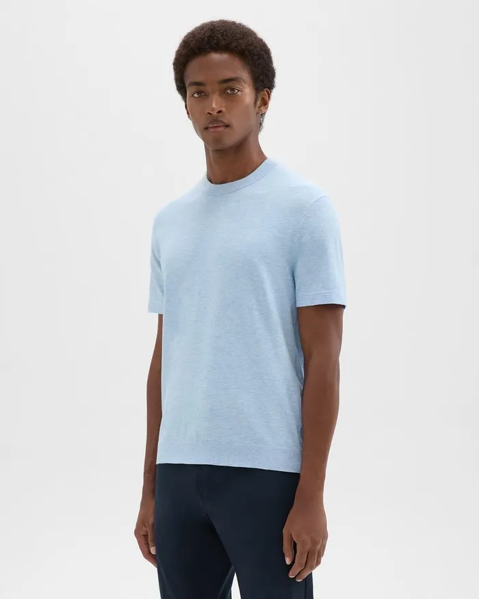 Theory Sweaters Cardigans Sarior ShortSleeve Sweater In Light Bilen Skylight Melange 8211 Men