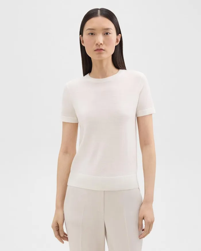 Theory Sweaters Cardigans ShortSleeve Sweater In Regal Wool New Ivory 8211 Women