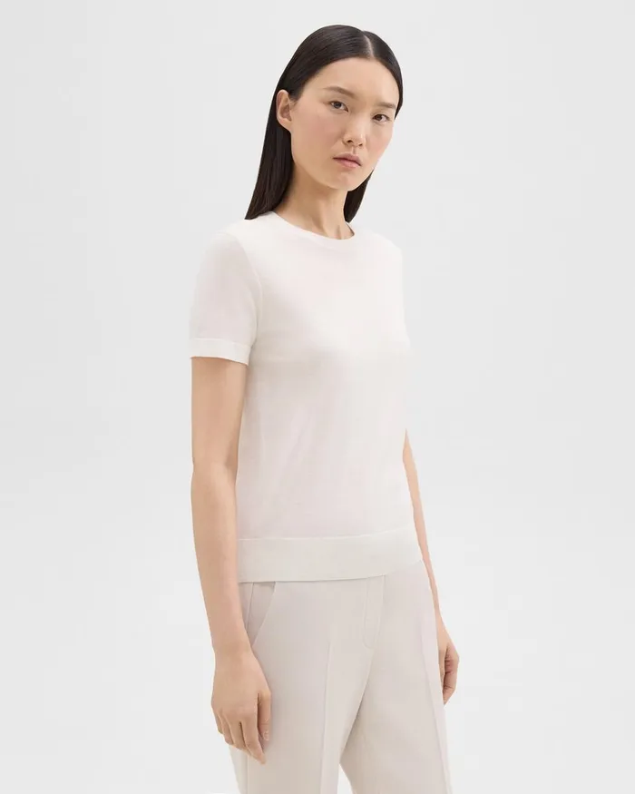 Theory Sweaters Cardigans ShortSleeve Sweater In Regal Wool New Ivory 8211 Women