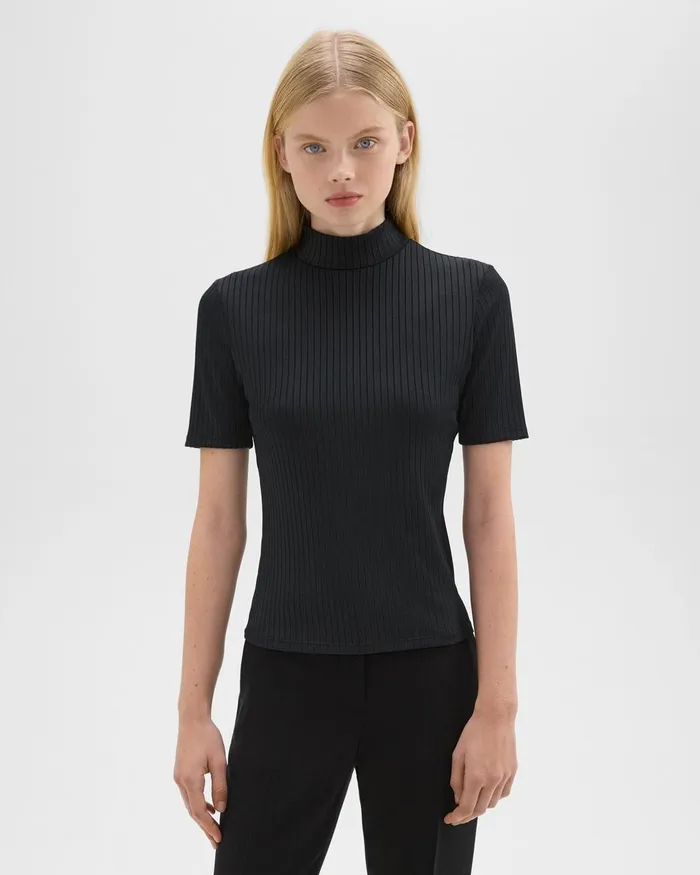 Theory TShirts Mock Neck ShortSleeve Top In Rib Knit Black 8211 Women