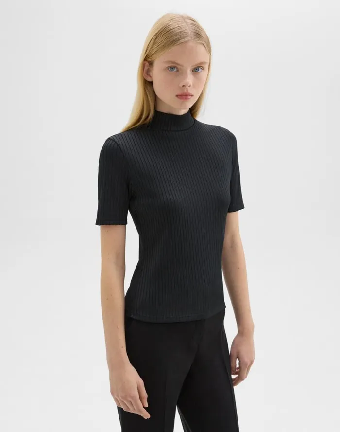 Theory TShirts Mock Neck ShortSleeve Top In Rib Knit Black 8211 Women