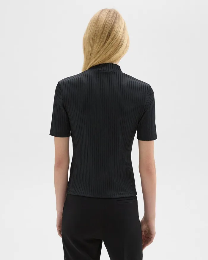 Theory TShirts Mock Neck ShortSleeve Top In Rib Knit Black 8211 Women