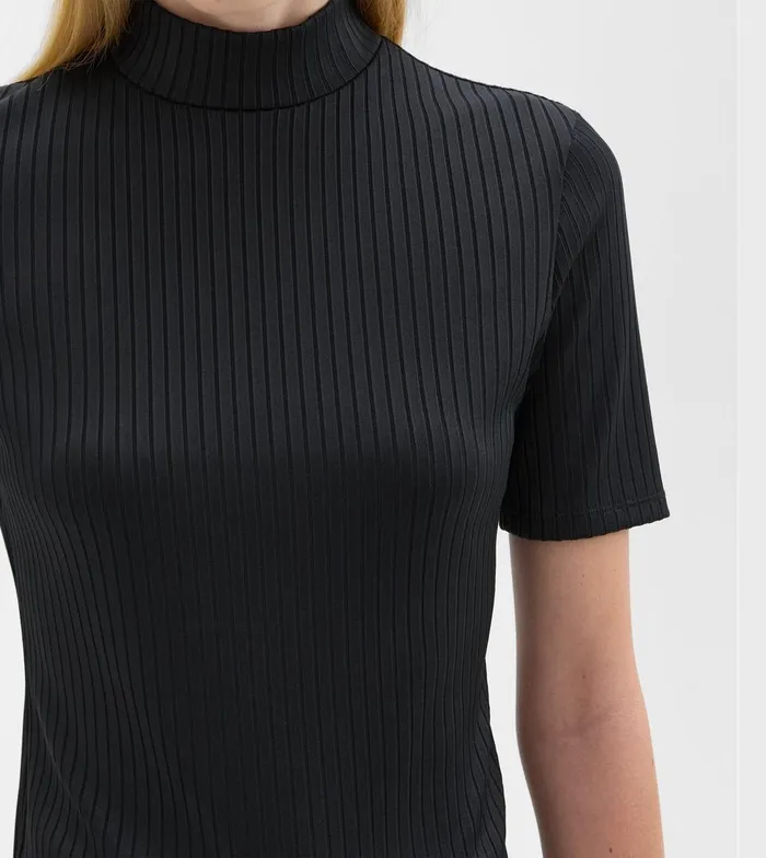 Theory TShirts Mock Neck ShortSleeve Top In Rib Knit Black 8211 Women